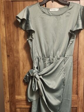 Elogogy Sage Green Wrap-Accent Dress